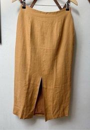 Vintage Linen Clay Color Minimalist Midi Skirt size 6 Small