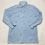 Vintage 1999 Warner Brothers Embroidered Tweety Bird Button Front Chambray Top M