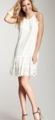 Rebecca Taylor Tiles White Tunic Mini Dress 0 Embroidered Scalloped Mirror Loose