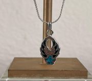 Blue Green Turquoise Stone Biker Eagle Wings Emblem Necklace NEW