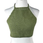 Handmade Knit Crop Top Green Size Medium