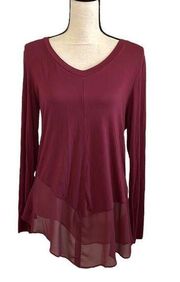 Signature Style Maroon Long Sleeve Tunic Dark Red Stretchy Pullover size Small