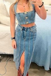 denim skirt set