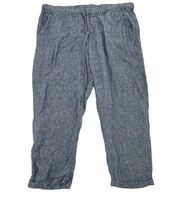 Allen Allen 100% Linen Elastic Waist Pull-On Ankle Pants Pockets Blue size Large