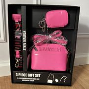 Steve Madden Boxed  Gift Set Crossbody Bag Airpod Case Webbing Strap Bright Pink