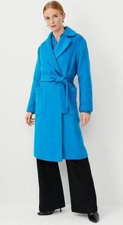 NWT Ann Taylor Wool Blend Belted Blanket Coat Azurite Blue S