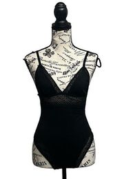 Victoria Secret Black Lace Strappy Sleeveless Bodysuit Womens  Goth Grunge Sexy