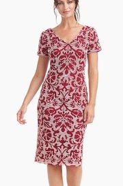 JS Collections Dress Nadia V Neck Knee Length Dress in Blush/ Garnet Sz 8 EUC