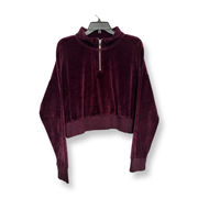 Abound Womens Cropped Sweatshirt Maroon Velvet 1/4 Zip Stretch Plus 1X New