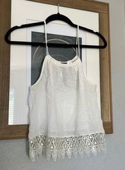 White linen top with crochet trim