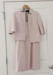 AKRIS Sheath Dress Jacket Suit Set Mulberry Silk Blush Pink