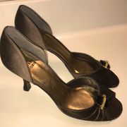VTG Stuart Weitzman Women’s Brown Satin Jewel Rhinestone Embellished Pump Heels