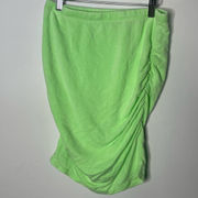 NWT Sundry Ruched Mini Skirt SMALL Neon Lime Green Pull On Terry Cloth Casual