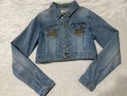 Judy Blue Cropped Jean jacket Womens Large L Denim Biker  Embroidered Pockets