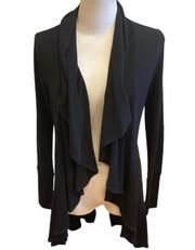 Black Waterfall Cardigan Ruffle Open Front L