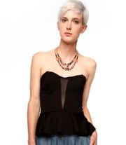 Strapless Peplum Mesh Top