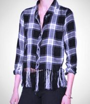 Rails Cropped Fringe Hem Plaid Long Sleeved Top