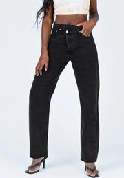 Princess Polly HOLLY ASYMMETRIC STRAIGHT LEG JEAN BLACK DENIM