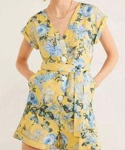 Mango yellow blue floral short sleeve romper