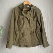 H&M DIVIDED Women's Green Anorak Utility Jacket with Hood Size 12