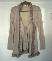 Fate Brown Ruffle Front Waterfall Cardigan M