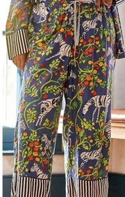 Olivia Wendel for Anthropologie Zebra and Citrus Print Pajama Pants Blue Small