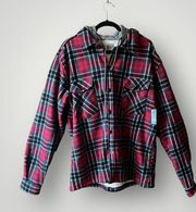 NWT Oakwood Mountain Hooded Plaid style Shirt Jacket with Sherpa lining. Sz.XL