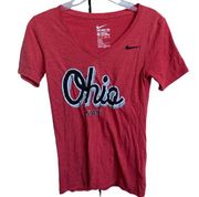 Nike  Shirt Womens X-Small Red Ohio State Short Sleeve V-Neck Athletic Cut Tee