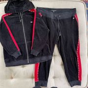 Tommy Hilfiger Sport Red Black Logo Velour Track Suit Hoodie Pants 0X 1X
