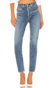 AGOLDE Riley Distressed High Rise Straight Crop in Frequency Wash Size 27