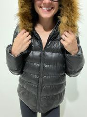 Unknown Brand Black Fall Winter Puffer Jacket Size S Faux Fur Hooded
