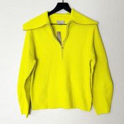 J. Crew Half-Zip Stretch Wool Sweater Oversized Bright Kiwi