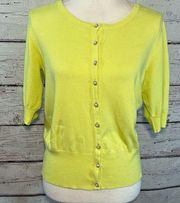 AUDREY & GRACE Cardigan Retro Style Half Sleeves Pearl Buttons Chartreuse-PL