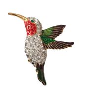 Hummingbird Rhinestone Brooch Pin Gold Tone Large 2.5" Sparkling Crystal