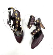 Loeffler Randall Dome Stud Leather Heels Burgundy Mob Wife