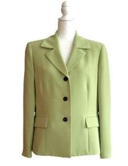 Le Suit Blazer Petite Green Three Button Front Pockets Career Jacket Size 14P