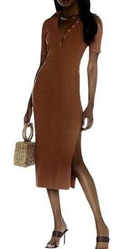 House of Harlow 1960 Dress Large Brown Rib Midi Sweater Short Sleeve Polo Y2K