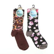 New Ozone 2 Pairs Viky Floral & Walking on Roses Black Bordeaux Socks 9-11