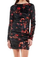 WAYF Dress Clique Ruched Long Sleeve Velvet Minidress in Red Roses Sz M NWT