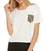 French Connection Top White Leopard Pocket Oversized Cropped T-Shirt Sz XS EUC