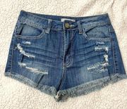 High Waisted Ripped Stretch Denim Shorts