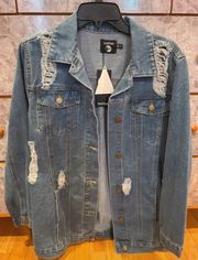 Distressed Longline Denim Jacket