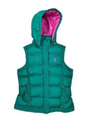 *US Polo Assn Quilted Puffy Vest Womens Med Hood Full Zip Winter Outdoor Warm