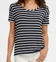 Draper James Navy Blue & White Stripe Short Sleeve T-Shirt L