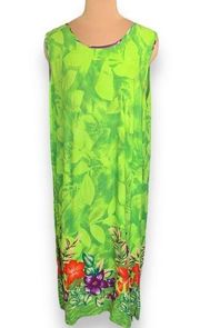 Vintage Jane Ashley Dress Green Tropical Floral Print Sleeveless Plus Size 2X