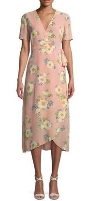 Bardot V-Neck Short-Sleeve Floral Midi Wrap Dress