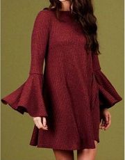 Karney Dress Burgundy Bell Sleeve Open Back Cut-Outs Cutouts Knit