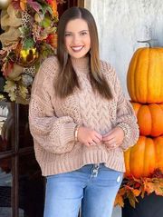 tan cable knit sweater