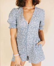 LUSH Size Medium Light Blue Paisley Romper with Pockets