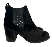 Musse & Cloud Black Mency Velvet Studded Block Heeled Ankle Boots 41